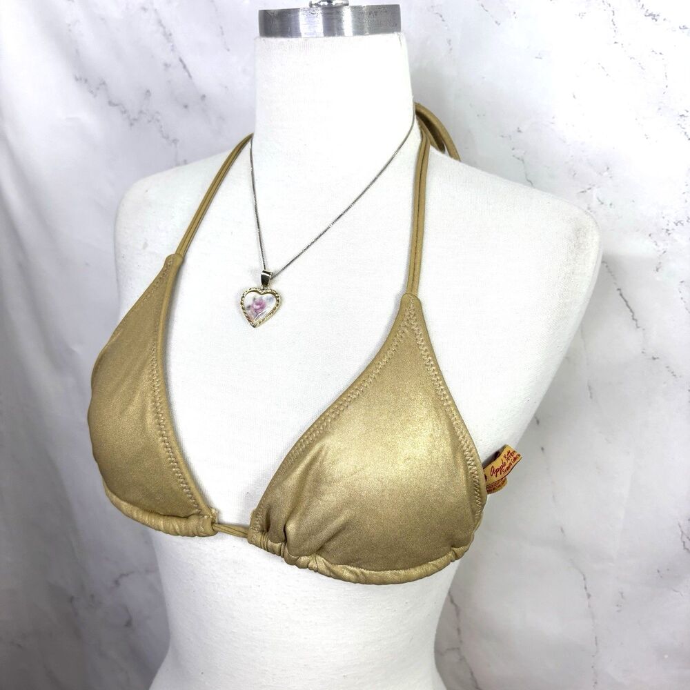 Vtg Y2k Apple Bottoms Metallic Gold Triangle Bikini Top Swim Goddess 2000s S